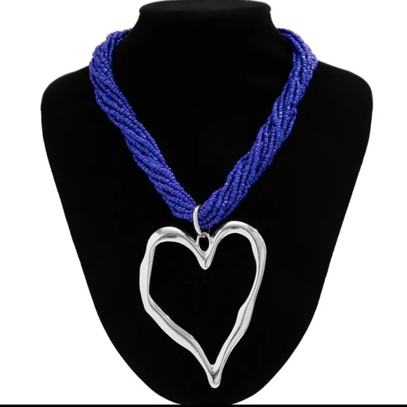 Exaggerated Heart & Blue Multi Strand Beaded Statement Boho Beach Babe - Picture 2 of 2